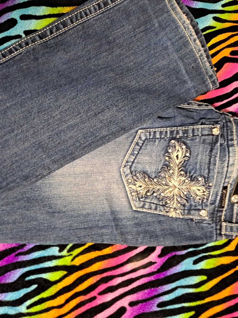 Women’s Dark Blue Miss Me  Embroidered Pocket Jeans